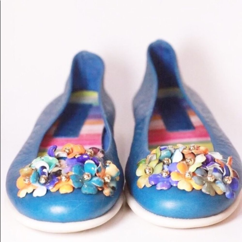 & The Flexx Blue Leather Ballerina Flats